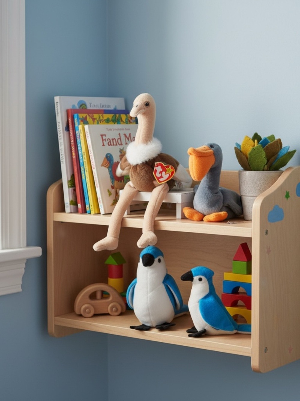 Ty beanie babies Plush Bird - Blue jays,pelican and ostrich.(set 4).